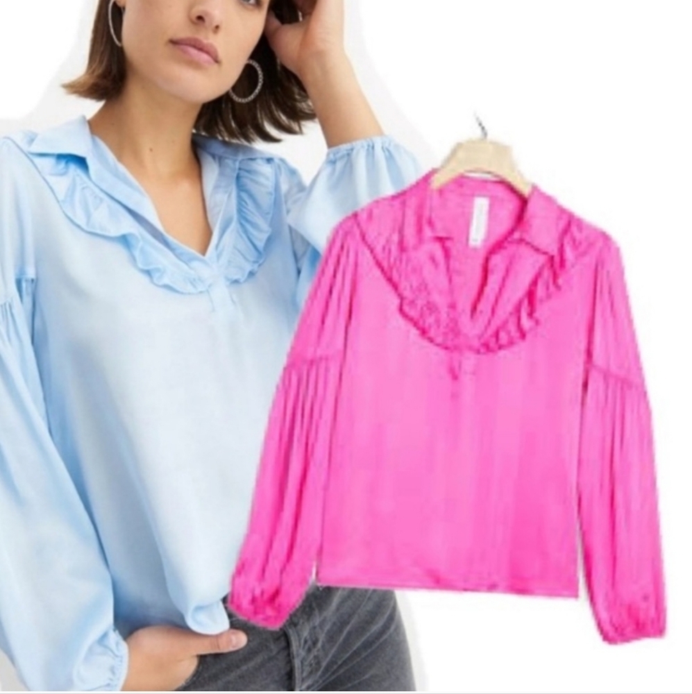 NWT Amadi by Anthropologie The Lara Pink Ruffle Blouse Top Women's Size Small - Picture 2 of 11